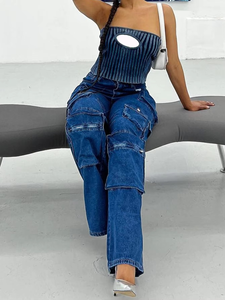 Pantalones de cintura alta con bolsillos laterales para mujer, colores sólidos, uso al aire libre, ropa informal, pantalones Cargo cómodos para mujer - Product Image 2