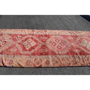 Alfombra turca Vintage de lana roja clásica de 4,6x12,1 pies, retales abstractos rectangulares grandes para uso en dormitorio de pasillo de látex - Product Image 3