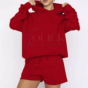 Ropa de calle Venta caliente 100% Sudaderas con capucha de algodón Conjunto corto Venta al por mayor Tallas grandes Precio bajo Mujeres Sudaderas con capucha Conjunto corto - Product Image 5
