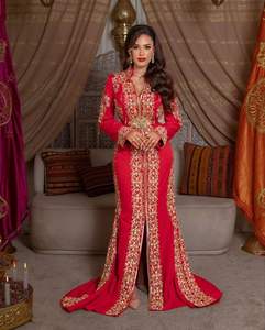 2024 élégant rouge Caftan robe belle broderie Zari travail avec cristal verre perles stonesequence Dabka travail tout en soie - Product Image 1