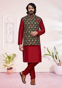 2024 meilleure qualité hommes soie Kurta pyjama imprimé veste indien pakistanais vêtements pour mariage tenue décontracté prêt à l'exportation - Product Image 6