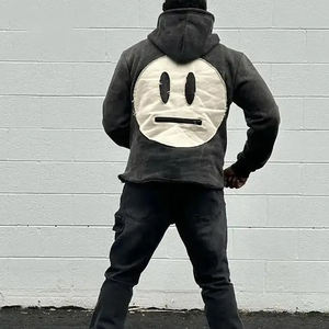 Sudaderas con capucha con parches desgastados de lavado ácido para hombre con logotipo personalizado, Sudadera con capucha de gran tamaño bordada con apliques para hombre, básicos 2025 - Product Image 4