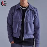 GLOBAL LEATHER Nouvelle Veste d'Hiver Moderne en Cuir PU et Daim, Style Rétro Moto, Col Montant, Tissu Toile, Bomber Respirant pour Homme