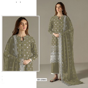 Dernière collection d'été Robe culturelle indienne pakistanaise longue style Salwar Kameez en broderie georgette pure pour fêtes d'anniversaire - Product Image 3