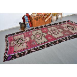 Vintage Turkish Rug 4.6x11 ft (141x336 cm), <b>Red</b> <b>Wool</b> Rug - Product Image 2