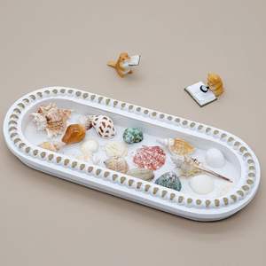 Plateau décoratif en perles de bois, plateau de service en bois pour table basse, bougeoir lavé blanc, plateaux en bois vieilli rustique - Product Image 6