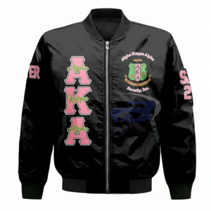 Alfa |   Kapa |   Chaqueta Universitaria Alpha Sorority con Diseño de Letras Griegas SKEEWEE, Estampado, Invierno, Transpirable, Resistente al Viento - Product Image 1