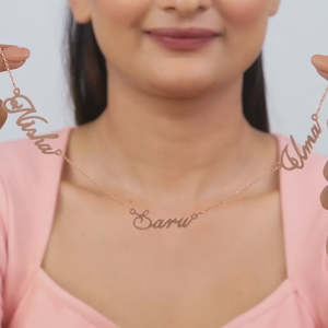 Collier en or rose Bestie Trio avec nom, pendentifs fins et breloques personnalisés - Product Image 1