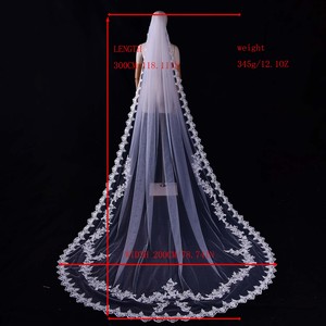 Velo de Novia Bridella V110-I Blanco de Encaje y Malla con Decoración de Flores de Perlas Bordadas, Tul Suave y Ajuste Cómodo para Bodas - Product Image 1