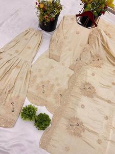 ชุดปาลาซโซดีไซน์เนอร์จากอินเดียนักออกแบบหนาคอลเลกชั่นผ้าไหมลายปักลำดับด้วยเสื้อ dori Work TOP & Palazzo กับ dupatta - Product Image 2