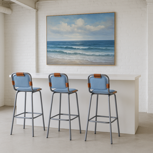 เก้าอี้บาร์แนวอุตสาหกรรมทำจากผ้ายีนส์สไตล์โบราณสำหรับเคาน์เตอร์ห้องครัวและเฟอร์นิเจอร์ร้านอาหาร - Product Image 2