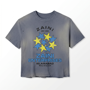 Acid <b>Wash</b> Oversized T Shirt 240 GSM 100 Cotton Heavyweight Blue Distressed Vintage <b>Screen</b> Print Custom Logo Men Acid <b>Wash</b> - Product Image 4
