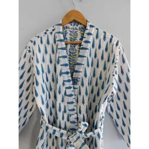 Vente en gros Boho Chic Maxi robe élégante main bloc imprimé coton vêtements de nuit Kimono main peignoir matelassé à la main à la main - Product Image 3