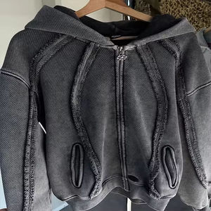 OEM Custom Distressed Vintage Heavyweight 100% Cotton French Terry Oversized <b>Zip</b> <b>up</b> <b>Men's</b> Hoodies - Product Image 2