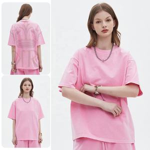 T-shirt à col rond de Style High Street pour femmes 100% coton respirant séchage rapide impression personnalisée T-shirt à manches courtes surdimensionné solide - Product Image 5