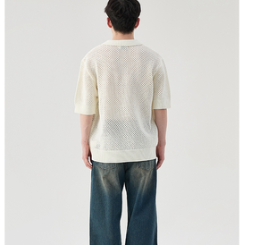 Nouvelle Collection Printemps-Été 2026 – T-shirt Homme Décontracté en Maille Jacquard Polyvalent à Manches Courtes 100% Coton Popeline - Product Image 4