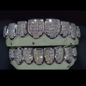 Men's Hip Hop Custom 925 <b>Silver</b> Teeth Grillz Iced Moissanite Rhodium & Gold Plated White Gold Chain Jewelry - Product Image 1