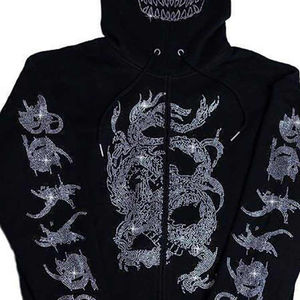 Basics, sweat à capuche en coton mélangé de haute qualité avec strass pull respirant 100% coton strass à capuche - Product Image 6