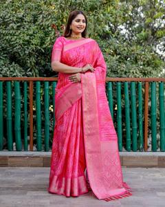 Sari en soie douce jacquard Dola multicolore de qualité supérieure, imprimé numériquement, prêt à porter avec collection de pièces de chemisier - Product Image 3