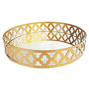 Plateau en verre de finition dorée en forme d'hexagone Plateau en métal décoratif unique pour servir un dessert aux fruits à la maison - Product Image 4