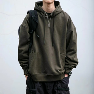 Sweat-shirt à capuche rétro américain pour homme, automne-hiver, tendance, coupe classique, coton uni, teinture unie, écologique, anti-boulochage - Product Image 3