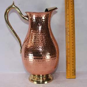 Ayurvedic Pure Copper Water <b>Pitcher</b> Hammered Finish Copper Pot for Immune Support Sustainable Drinkware Wholesale Copper Jug Set - Product Image 1