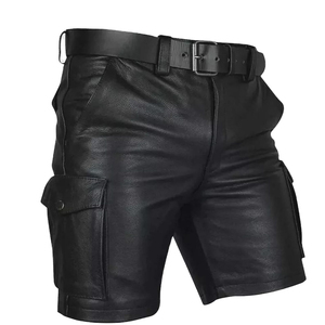 Comfortable New Arrival Men Leather Shorts Custom Breathable Cotton Solid Colour Shorts <b>Mid</b> Waisted PU Leather Shorts For Men - Product Image 6
