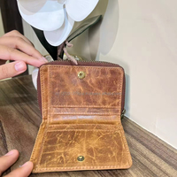 Cuir véritable Hommes Portefeuilles Femmes Mini Double Couche Porte-cartes d'identité Porte-monnaie Pochette de rangement Sac d'affaires court