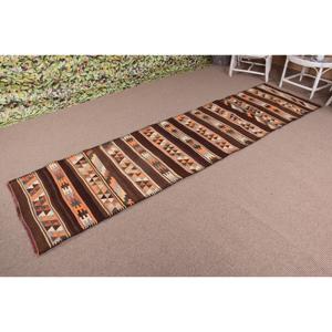 2.9x10.8 ft Rug, Turkish Kilim Rug, Vintage <b>Brown</b> <b>Wool</b> Paisley Rug - Product Image 2