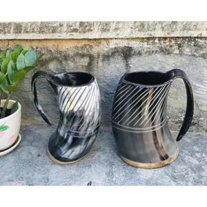 Decorative Polished Real Horn Mugs <b>Set</b> Reusable Vintage Style Handcrafted Natural Craftsmanship Dishwasher Microwave Safe White - Product Image 3