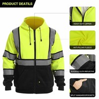 Sudadera con Capucha de Manga Larga de Alta Visibilidad Personalizada LAMRON INTERNATIONAL, con Cierre, Alta Reflexión, Seguridad, Secado Rápido, Transpirable, de Poliéster, para Trabajo