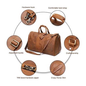 Matériau en cuir personnalisé Sacs de nuit Sports Gym Duffle en cuir Sac de voyage Prix de gros Vintage Zipper New Fashion - Product Image 2