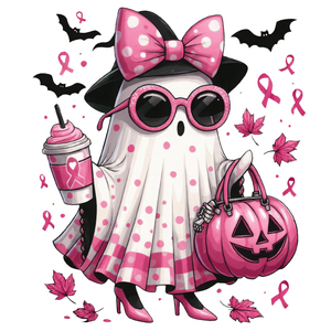 Transferencias Termoadhesivas de Plastisol con Estampado DTF de Fantasma Rosa para Concientización sobre el Cáncer de Mama, Venta Caliente, Entrega Rápida - Product Image 1