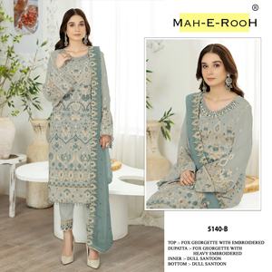 2024 dernière tenue de créateur heavy fox Georgette Salwar Kameez Dupatta broderie multi-fils travail cousu à la main nouvelle version - Product Image 3