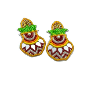 Boucles d'oreilles brodées colorées faites à la main en Inde, broderie de perles de rocaille pour femmes et filles - Product Image 6