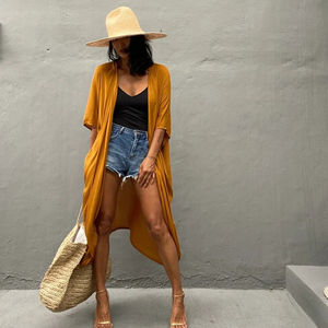 Bata tipo Kimono para mujer, ropa de dormir informal, Sexy, holgada, chaqueta para playa, para verano - Product Image 1