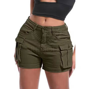 High Waist <b>Women</b> <b>Cargo</b> <b>Shorts</b> Regular Fit Breathable Cotton Fabric with Pockets for Daily Wear and Outdoor Use - Product Image 1