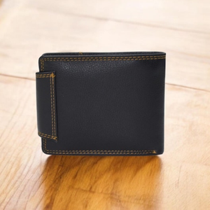 Portefeuille bifold en cuir véritable noir, blocage RFID, grain supérieur, fin, motif de fil long, portefeuille pour homme, porte-cartes sécurisé, classique - Product Image 4