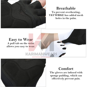 Gants de cyclisme légers noirs respirants rembourrés pour vélo de route et de gravier, antidérapants, paume légère, longs - Product Image 5