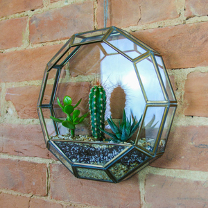 Export Quality Reasonable Price Antique Brass Finished Custom Size Brass Border <b>Clear</b> <b>Glass</b> <b>Vase</b> Terrarium Decorative Wall Mount - Product Image 2