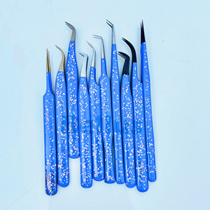 Pinzas de pestañas Blue Mirage, mango de Gel recubierto con purpurina, diseño de punta de fibra, herramienta de extensión de pestañas de acero ecológico con elección de marca - Product Image 6