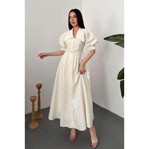 Robe brodée à col Peter Pan et manches ballon, couleur écru - Off-white - Product Image 2