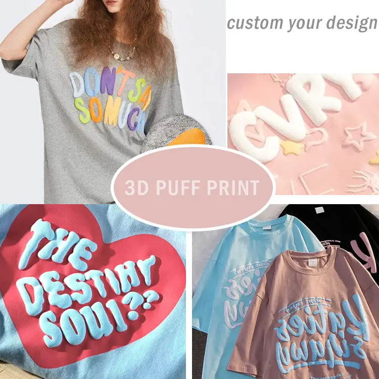 Unisex Puff Printing Tshirt Manufacturing Men Organic Cotton Letter Graphic Tees Custom Women Printed 3D Puff Print T Shirts