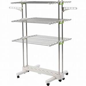 นวัตกรรม 3 ชั้นสแตนเลสซักรีดOrganizerพับราวตากผ้าแห้งแห้งพับความสูงปรับกลิ้ง 3 ชั้นฟรี - Product Image 3