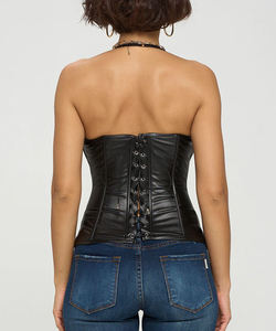 Corsés de cuero PU para mujer, corsé para mujer en piel sintética con cremallera, cierre frontal, corsé deshuesado, Top con encaje trasero ajustable - Product Image 3
