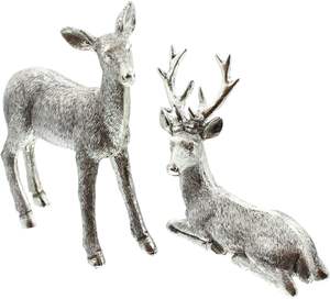 Sculpture de renne en argent moderne faite à la main Figurine décorative en métal pour les vacances de Noël assis ou debout - Product Image 1