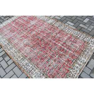 4.7x7.6 ft Vintage Turkish Rug, Area Rug, <b>Red</b> Blue Bordered <b>Wool</b> Rug - Product Image 4