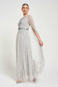 ชุดราตรี ชุดหรูหรา ชุดยาวกรอมพื้น ประดับเลื่อม งานฝีมือ 100% ปักมือ ชุดสีขาว ประดับเลื่อมสีเงินโดว์ - Product Image 6