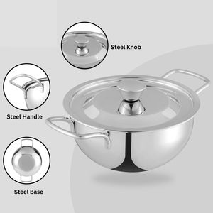 Stainless Steel Serving Bowl <b>Set</b>-3 <b>Pc</b> 0.84L,1.3L,1.5LMixing,Curry & Dining Bowls Food Grade Steel - Product Image 5