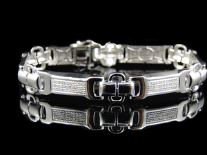 Pulsera de eslabones moderna y elegante, oro blanco de 10K, Diamante cultivado en laboratorio, patrón de barra elegante, joyería de lujo Unisex - Product Image 5